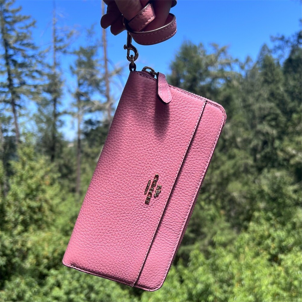 COACH Long Zip-Around PINK Pebble Leather Wallet w Gold Hardware AUTHENTIC